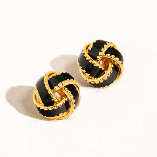 Astor Black 18K Gold Basket Weaved Ball Studs